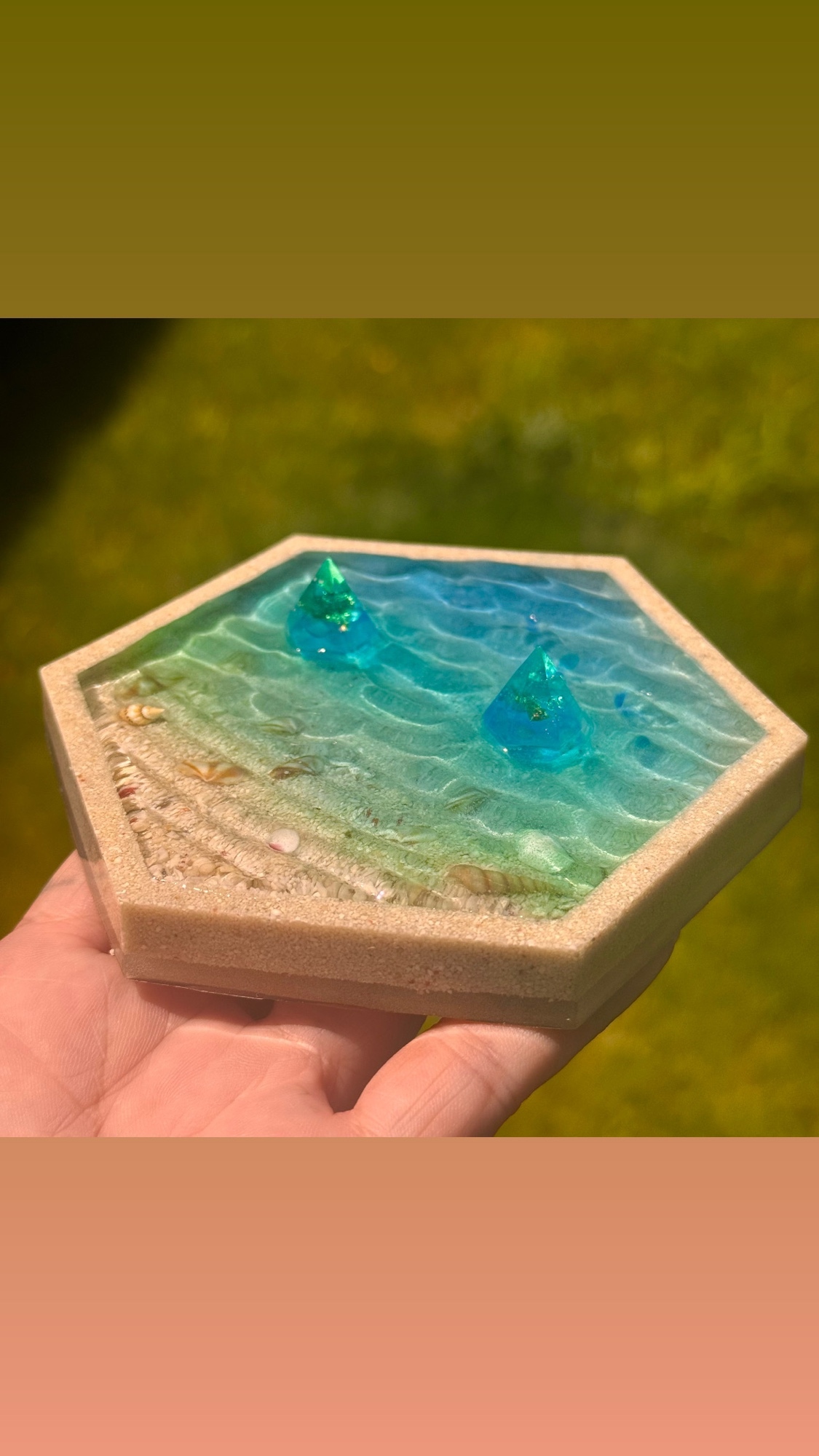 海のお皿 陶器 波紋アート 珊瑚砂 沖縄 レジンアート 海 浜辺