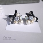 【再販65】コットンパール&ビジューリボンピアス