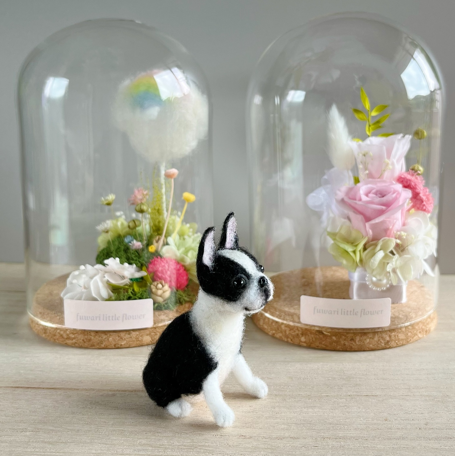 ボストンテリアちゃん 選べるガラスケース2タイプ 犬フラワー