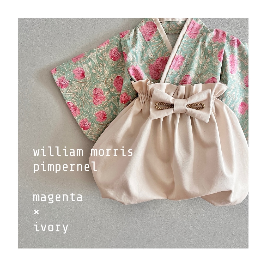【miwa】ベビー袴 ハンドメイド ナチュラルリーフ×アイボリー ベビー袴 花柄刺繍ピンク× アイボリー 90/100 | KANA KANA baby&kids
