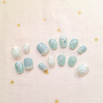  ⋆⸜ サイズオーダー ⸝⋆ 14本セット♡ブルーキルティング × リボン × パール♡キッズネイルチップ♡