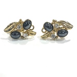 ブラックパール1784 90sVINTAGE EARRINGカッティングストーンヴィンテージイヤリングアンティーク  クラシカル　花フォーマルカジュアル　ビジュー結婚式　小顔効果ツヤjapan