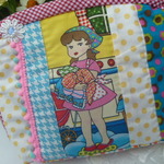 レトロ女の子ポーチ　パッチワーク刺繍　レア布