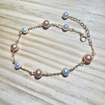 14kgf 淡水パール　ステーションブレスレット　ピンク　ホワイト　18+3㎝