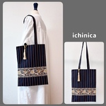 インド刺繍　ストライプトートバッグ