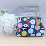 夏祭り♡綿あめパンダ　ぷっくりがま口ポーチ　角10cm  小銭入れ小物入れ　 ハンドメイド　ブルー　プレゼントにも