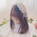 ♡キッズ♡レース風リボンのヘッドドレス　バブーシュカ　ボンネット　かぎ針編み　ハンドメイド　キッズ　ベビー　ひな祭り　初節句　バースデーフォト　入園式　誕生日　七五三　赤ちゃん