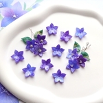 オリジナルカラー★17mm 桔梗　すみれ　お花のアセテートパーツ　ブルー、パープルグラデーション