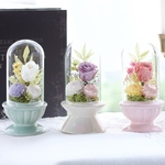 【ガラスドームmini仏花】手のひらサイズのガラスドームタイプでは最小の仏花　パステルカラーの台座お色選べます　プリザーブドフラワー　ペットのお供えにも