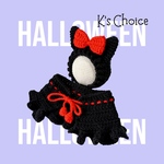 ペット用♡ハロウィン　黒猫りぼん帽子+マントケープ【レッド・オレンジ・パープル】