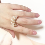 エレガントなスパイラル ゴールドパールリング サイズ オーダー可 スパイラルステッチ ビーズ オーダー可