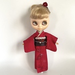 No.702  1/6サイズ着物　バラ色に花銀彩