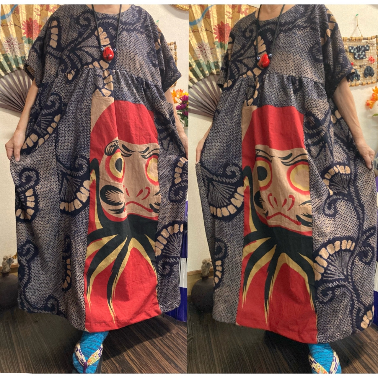 着物リメイクワンピース♪63♪総絞り♪123cm 総絞り(黒)の着物からのワンピース 着物リメイク - NANO-EX'S