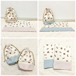 くまさん×ギンガムの給食セット　2セット（ピンク&ブルー）