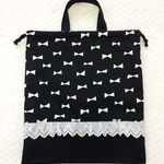 体操服入れ☆お着替え袋 シンプルリボンに白レース☆入園入学