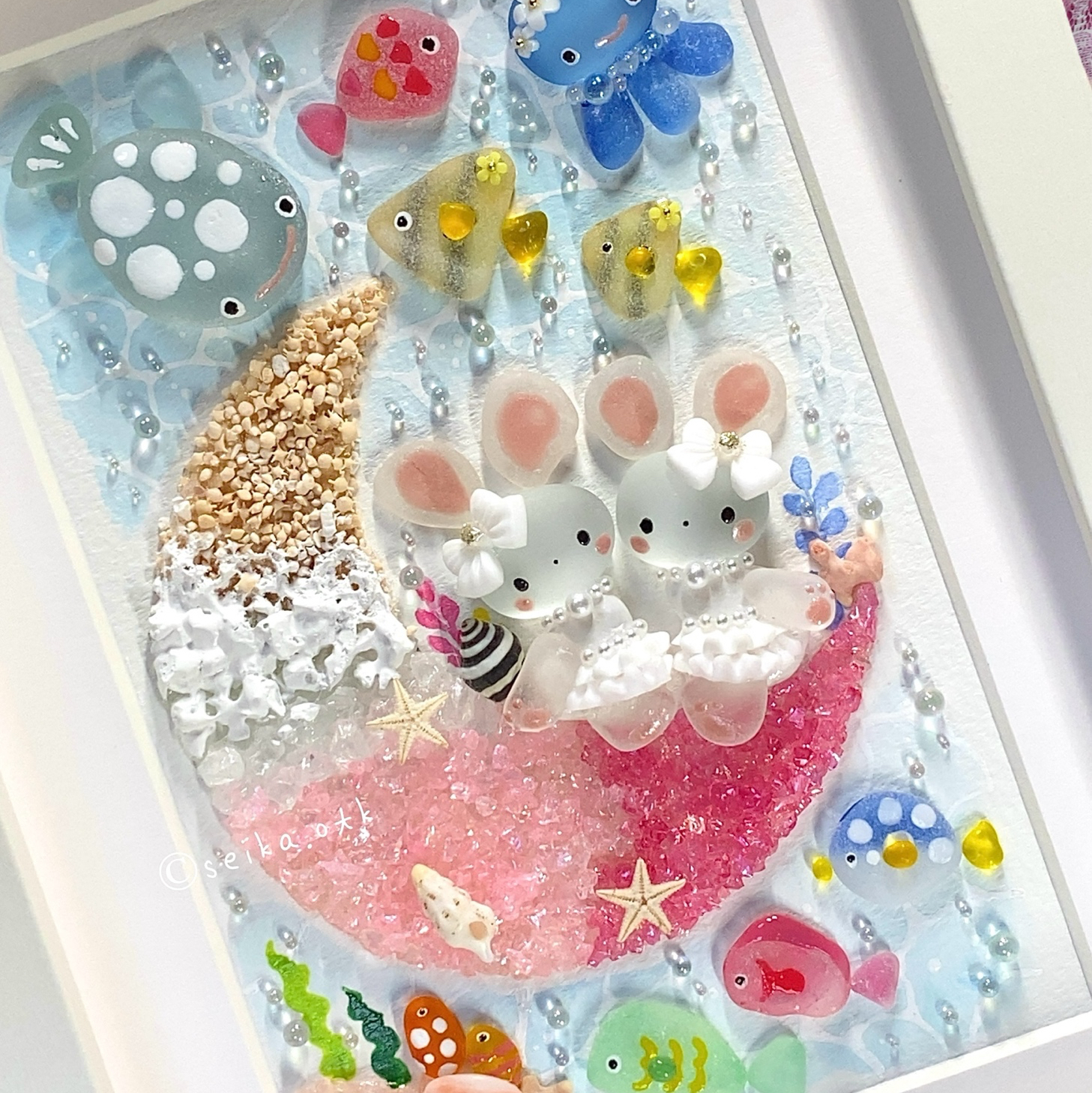 海のお月様 ピンク うさぎ インテリア アクアリウム 置物 海のお月様 ピンクムーン うさぎ姉妹 インテリア アクアリウム