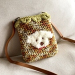 もふもふワンコのポシェット/お散歩バッグ/毎日バッグ/編み物/ピンク