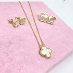 minne限定！高品質　18金GP　クローバー　天然マザーオブパール　ピアス　ネックレス　お得な2点セット