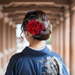 深紅ダリアの髪飾り/ 結婚式　成人式　胡蝶蘭　和装　振袖　卒業式　白無垢　色打掛　前撮り　花嫁　着物　ヘッドドレス　袴田　留袖　ヘアピン　結婚式髪飾り　成人式髪飾り　卒業式髪飾り　赤