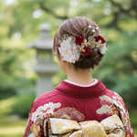 ダリアとメタルフラワーの髪飾り　結婚式　成人式　胡蝶蘭　和装　振袖　卒業式　白無垢　色打掛　前撮り　花嫁　着物　ヘッドドレス　袴田　留袖　結婚式髪飾り　成人式髪飾り　卒業式髪飾り　ワイン　クリーム