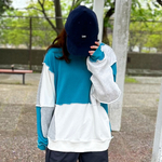 つぎはぎトレーナー(青×白)