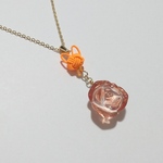 リニューアル【ちよ工房様コラボ作品】ちゅる薔薇&水引猫ちゃんオレンジニッケルフリーネックレス