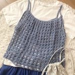 New🔷爽やかブルーのキャミベスト🧶かぎ針編み／ハンドメイド／サラッとコットン／キャミソールベスト／緩やかなAライン