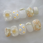 No.1 ⌇ひだまりフラワーとかくれんぼするきらめき　お花ネイル　マグネットネイル　ぷっくりアート　Chamo nail ネイルチップ　秋ネイル　大人可愛いネイル　可愛いネイル