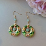 中華風　月花　緑　ピアス（イヤリング）