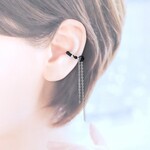 〈痛くない〉〜2way〜ブラック×チェーンイヤーカフ・イヤリング・フェイクピアス・ノンホールピアス・イヤークリップ(片耳用)(調節可能)  管理No.2295