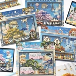 【セット売り】時光-街並みミニチュアシリーズPETシールと背景カードコラージュ素材4種