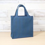ミニ ファミリア風 ブルーグリーンチェック ネイビー 紙袋型　ミニトートバッグ　通勤バッグ　サブバッグ　タータンチェック　小さい四角いトート　大人ナチュラル 上品かわいい お出かけにも便利 ハンドメイ