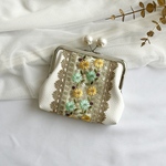 親子がま口財布　インド刺繍リボン　カードポケット付き　がま口アクセサリーケース　キャンディブラック　クリーム　コンパクト財布
