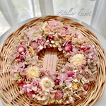 千日紅とベリーのふんわり紫陽花リース     プリザーブドフラワー   ドライフラワー  結婚祝い  引越し祝い   開店祝い  春