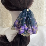 簡単ふんわりヘアアレンジ　ポニーヴェール　【ヴィオラ】ヴェールのようなヘアアクセサリー　ポニーフック ponyveil ポニーベール　リボン　大人可愛い　レース　ネイビー　パープル　ヴィオラ　すみれ