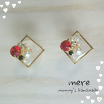 ビジュー、パールのスクエアピアス