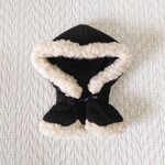 luckysuicide様オーダー ぬいぐるみ用 フリース フード付きケープ ポンチョ 黒 ボア付き