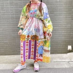 古着　ヴィンテージ　vintage ワンピース　パッチワーク　ファブリック　リメイク　リメイクワンピース　カラフル　派手　個性派　优质的