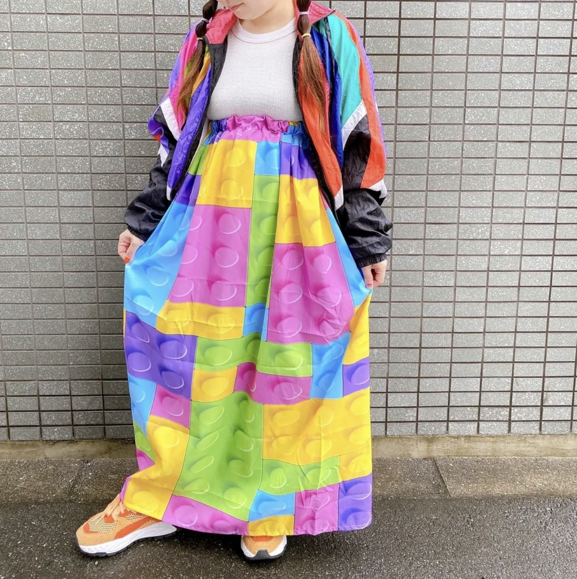 スカート　デザインスカート　柄スカート　総柄スカート　リメイク　リメイクスカート　カラフル　派手　個性派　优质的