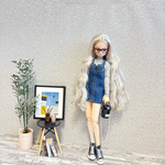 ゴールドステッチ　デニム　ミニ丈　サロペット　のみ　ワンピース　ジャンパースカート　ピュアニーモ　リカちゃん　　ワンピース　ドール　