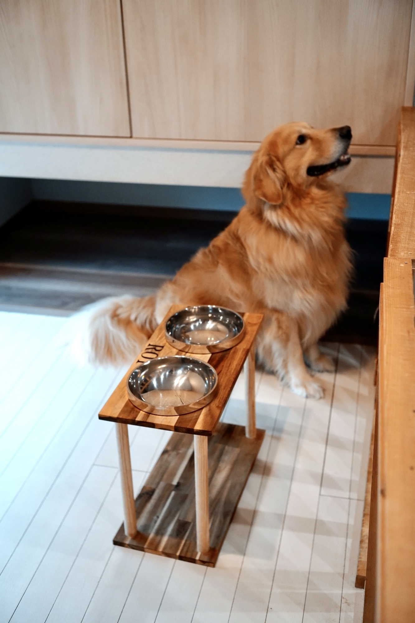 〔送料無料〕　大型犬用　餌台　食器スタンド 刻印可能　ダブルサイズ
