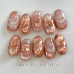 no.236 Amber Melt🍯🍂✨　琥珀ネイル　オーロラネイル　マグネットネイル　秋ネイル　赤ネイル　うるうる　ぷっくりネイル　キラキラネイル　前撮り　