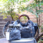 🆕№752【GrayDENIM✖️RinghandleBAG❤️】お揃いバネポーチ付き♫デニムリメイクバッグ/リングハンドルバッグ✨️/サイドポケット付きバッグ/ヒョウ柄