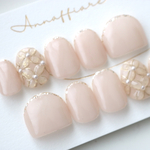【1点限定！現品販売/すぐ発送】モノトーンのフラワーフットネイルチップ/Annaffiareフルペディキュア足用付け爪浴衣シンプルリゾートウェディング夏サンダル前撮り洋装ブラック黒クールゴールド和柄