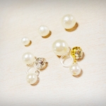 ビシュー×小粒パール2way　ノンホールピアス 