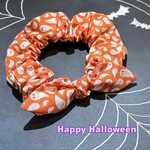 【オバケうさ耳シュシュ首輪】ハロウィン　ハロウィンイベント　ハロウィンカラー　お化け　オレンジ　パンプキン　ハロウィンパーティ　うさ耳　シュシュ首輪　鈴付き　猫首輪　首輪　ハロウィン首輪　お化け柄