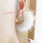 大人可愛いビジュー＊ファーピアス♡