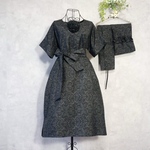[50%OFF 13000円→6500円] 大島紬 着物リメイク👘白総絣シンプルワンピース [フリルスヌード＋ストール＋しずく型バッグ＋ペチコート豪華セット]🌸夏物処分セール開催中🌸