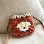 もふもふワンコのポシェット/お散歩バッグ/毎日バッグ/編み物/ツイード