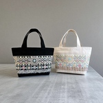 【新作】ミルキーカラーのお花柄/インド刺繍×カラフルツイード× 帆布/トートバッグ【2色からお選びいただけます】